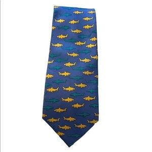 Alynn blue tie with yellow & green sharks